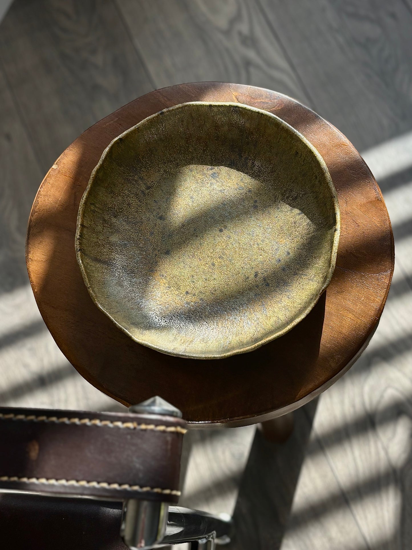 asymmetric pasta bowl in speckle green glaze