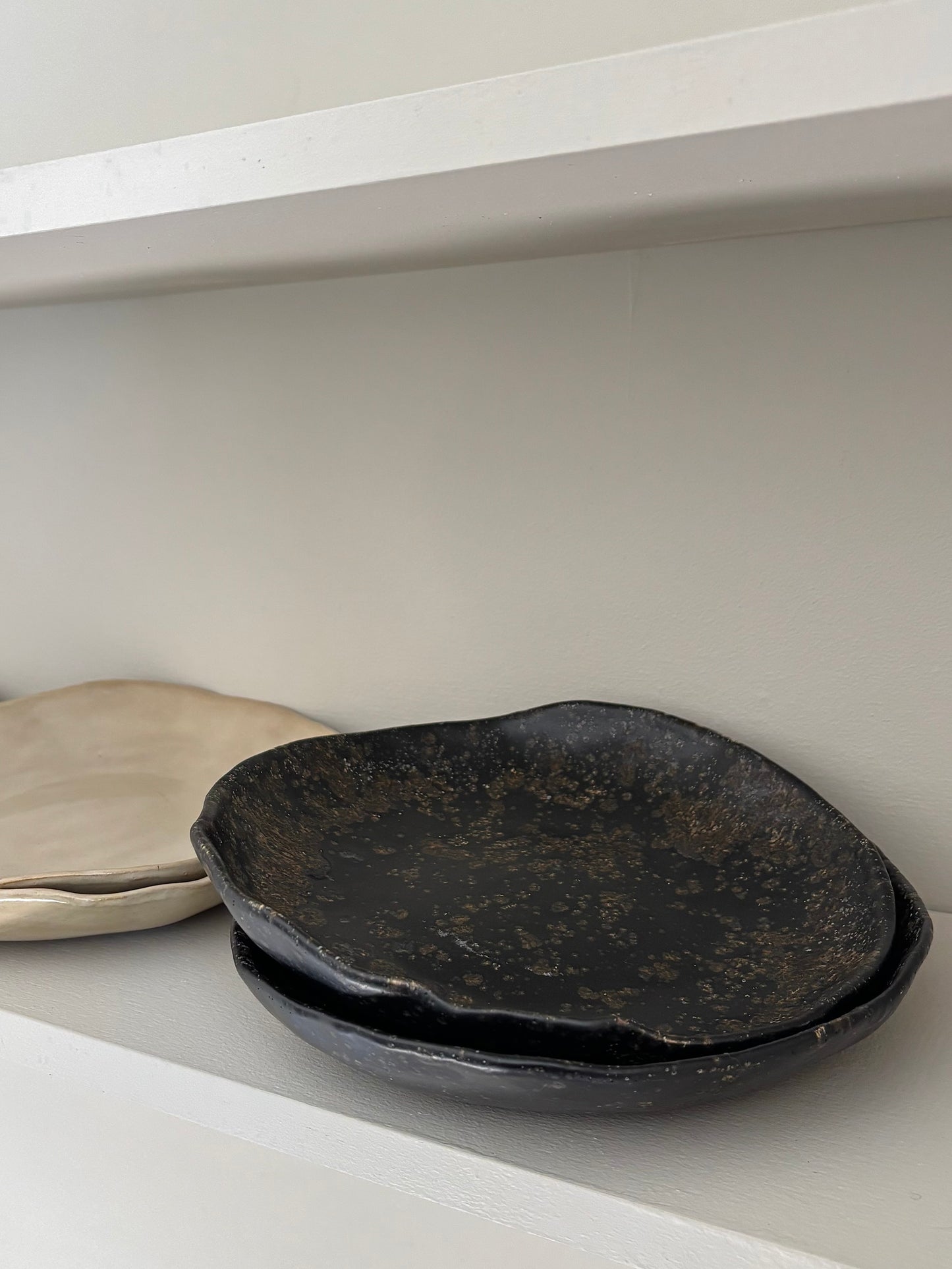 Asymmetrical pasta bowl in Matt black glaze