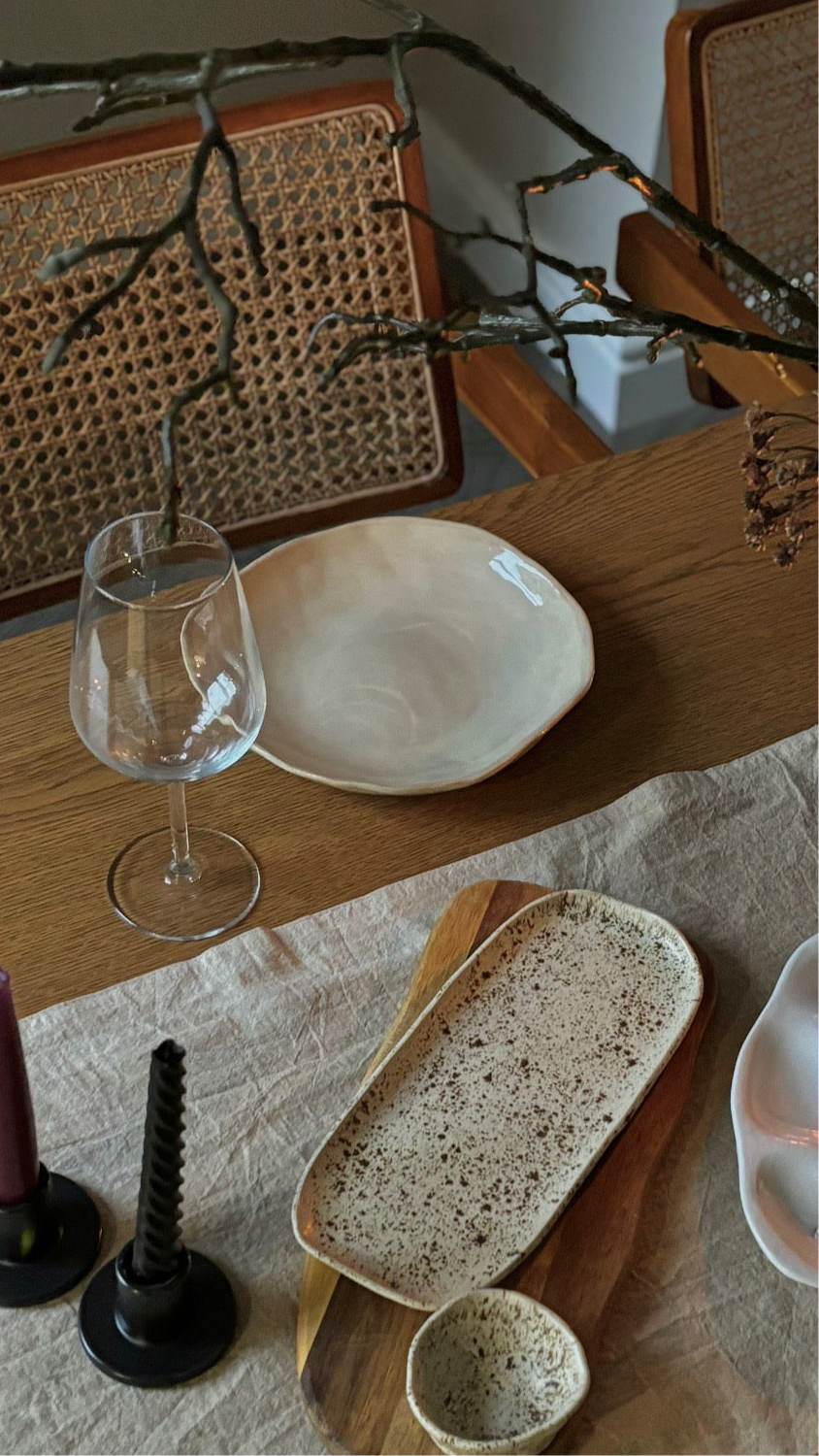 asymmetrical pasta bowl in beige glaze