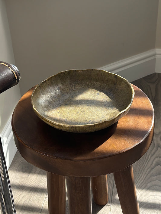 asymmetric pasta bowl in speckle green glaze