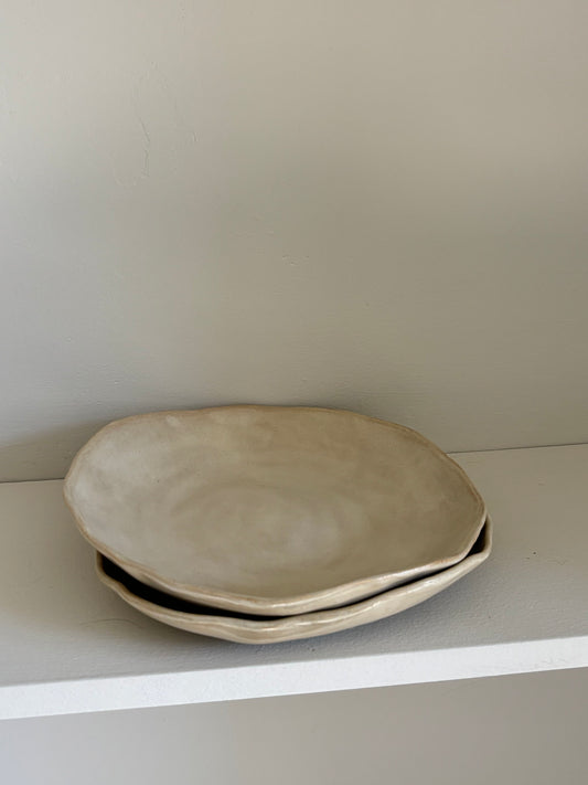 asymmetrical pasta bowl in beige glaze