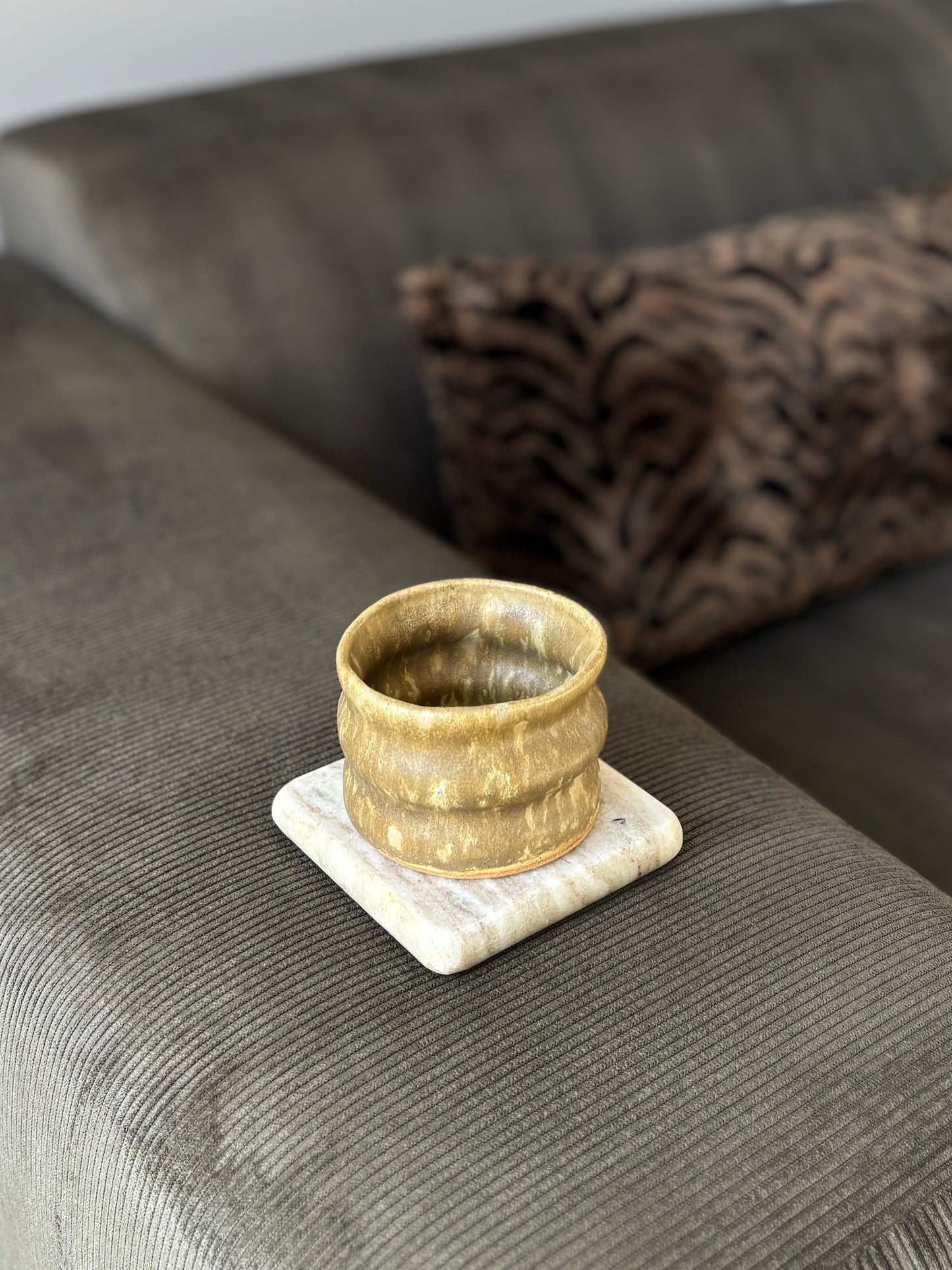bubble espresso cup in moss green glaze