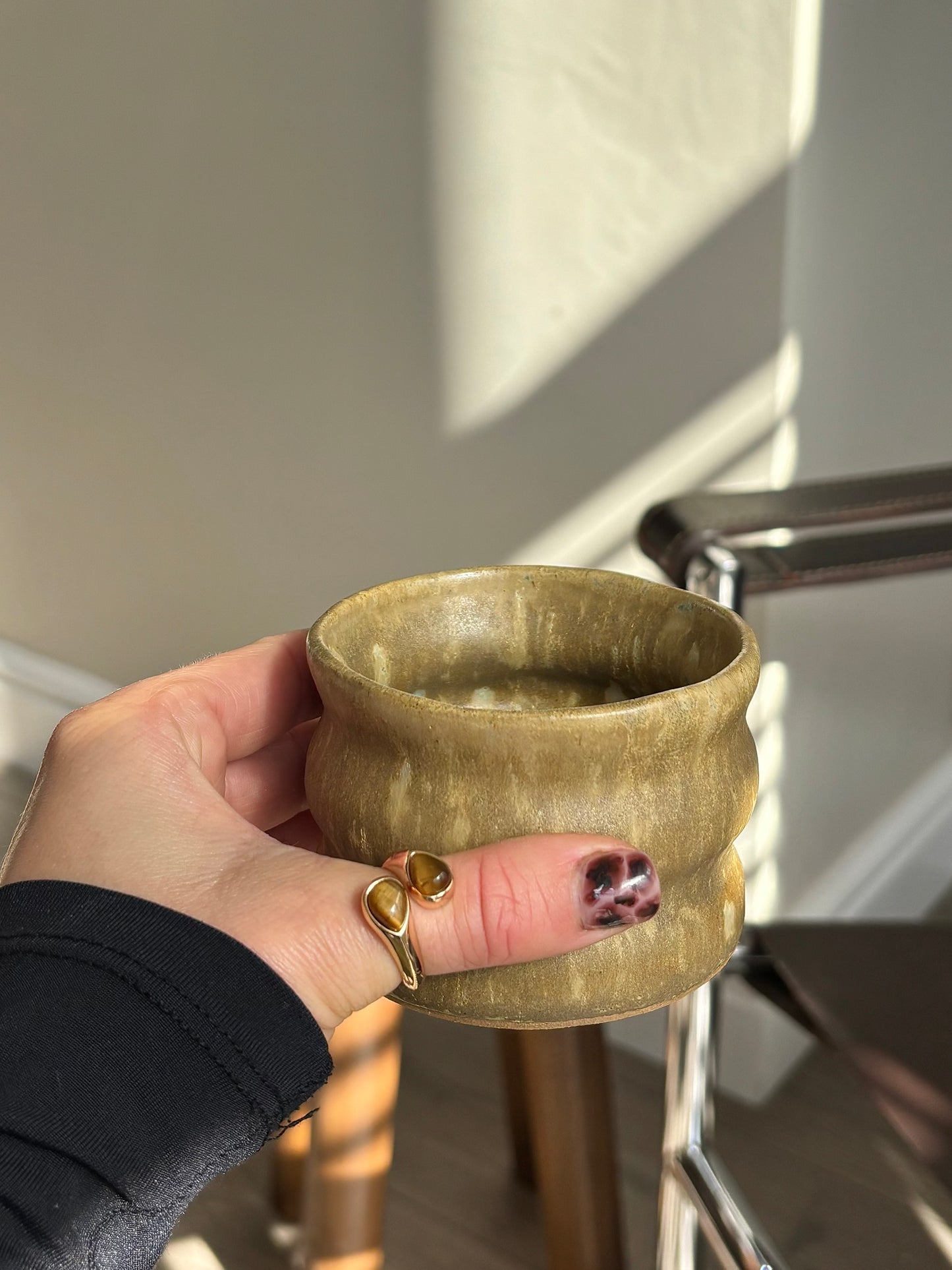 bubble espresso cup in moss green glaze