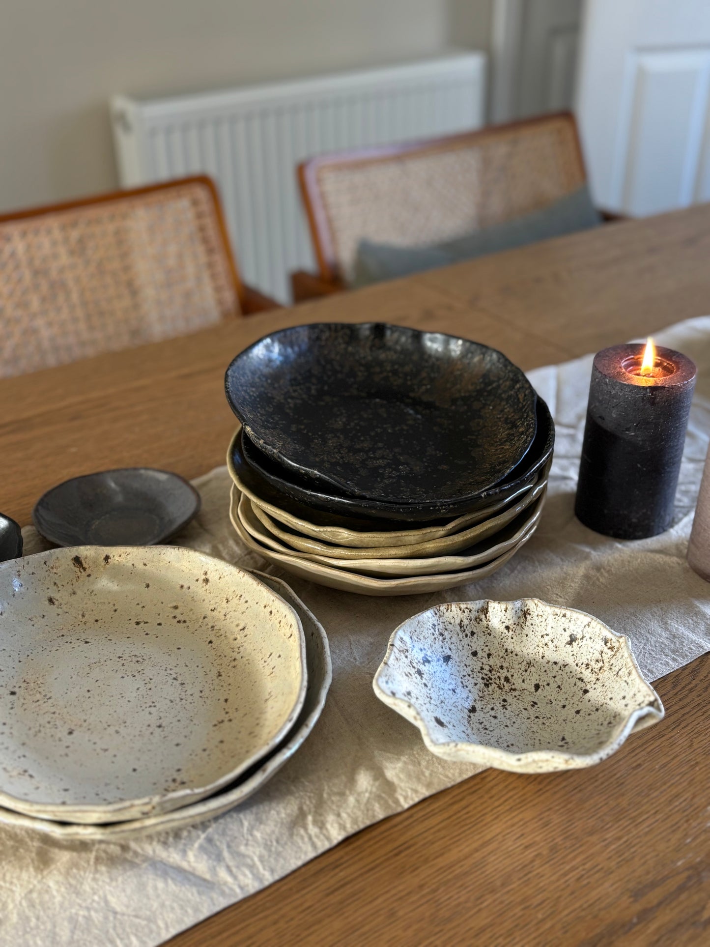 Asymmetrical pasta bowl in Matt black glaze